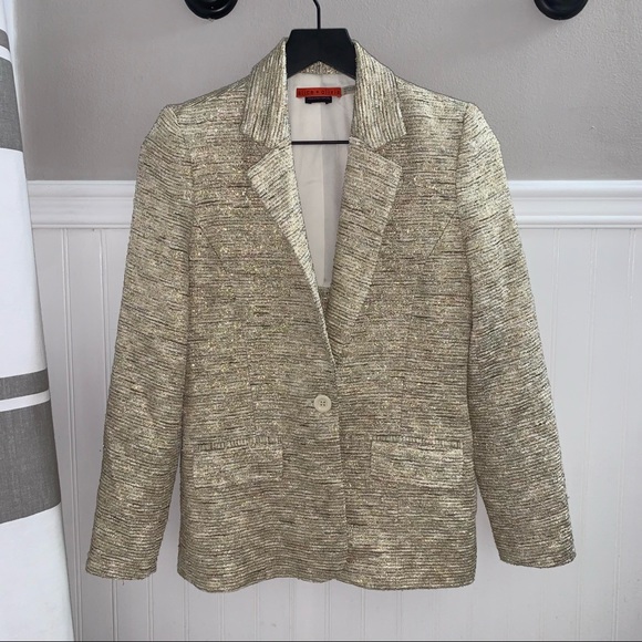 ALICE + OLIVIA Gold Metallic Tweed Knit Single Button Blazer Small C207-225-513 - Picture 2 of 15